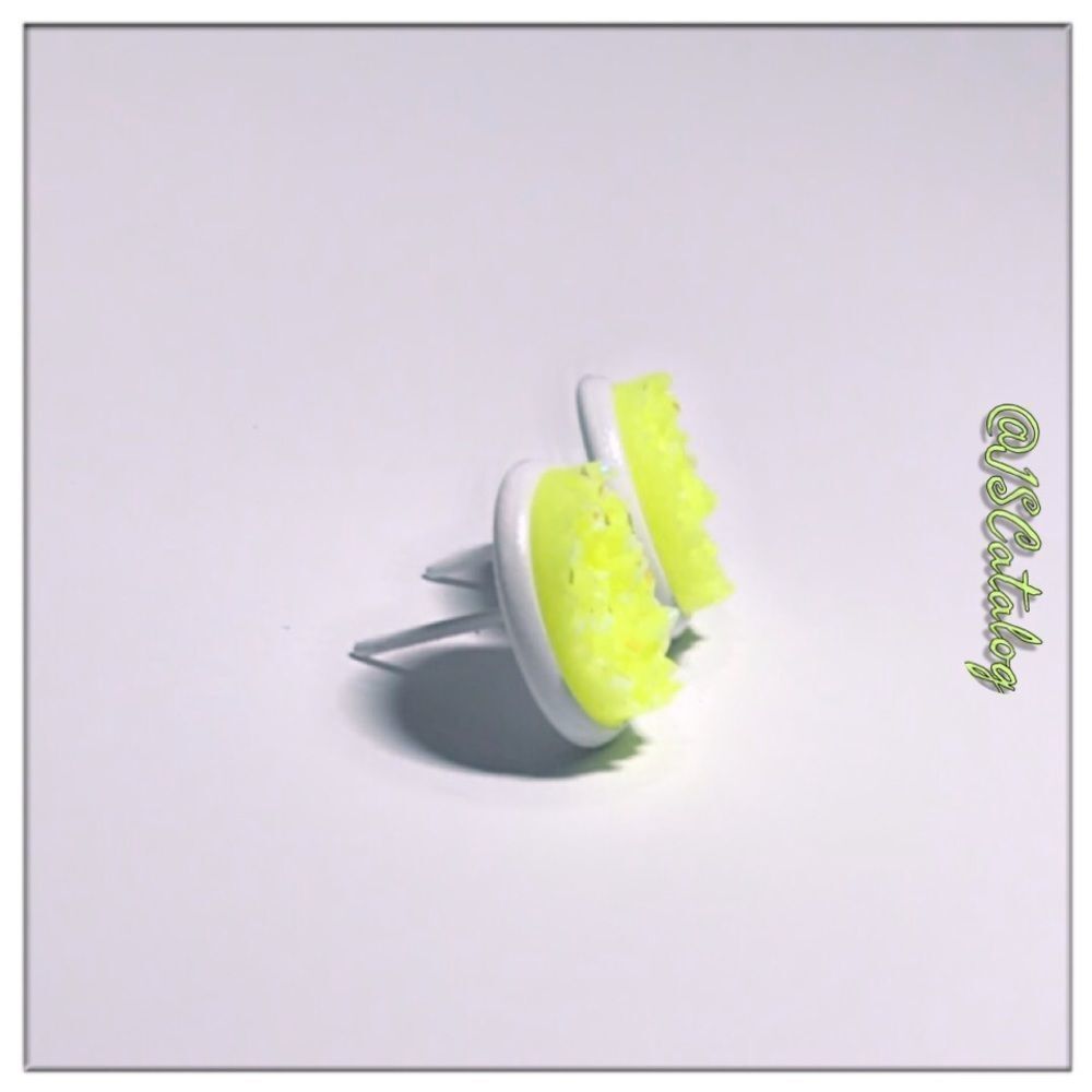 Lime Chunky Druzy on White Posts Round Studs Earrings